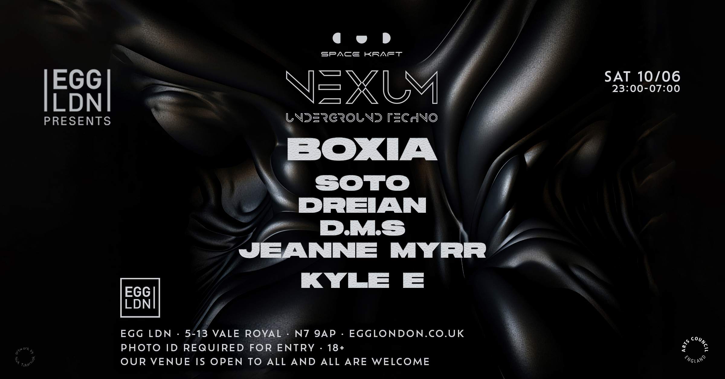 Nexum X Egg LDN pres: Boxia (Drumcode) w/ Soto, DREIAN, D.M.S, Jeanne Myrr & Kyle E - フライヤー表