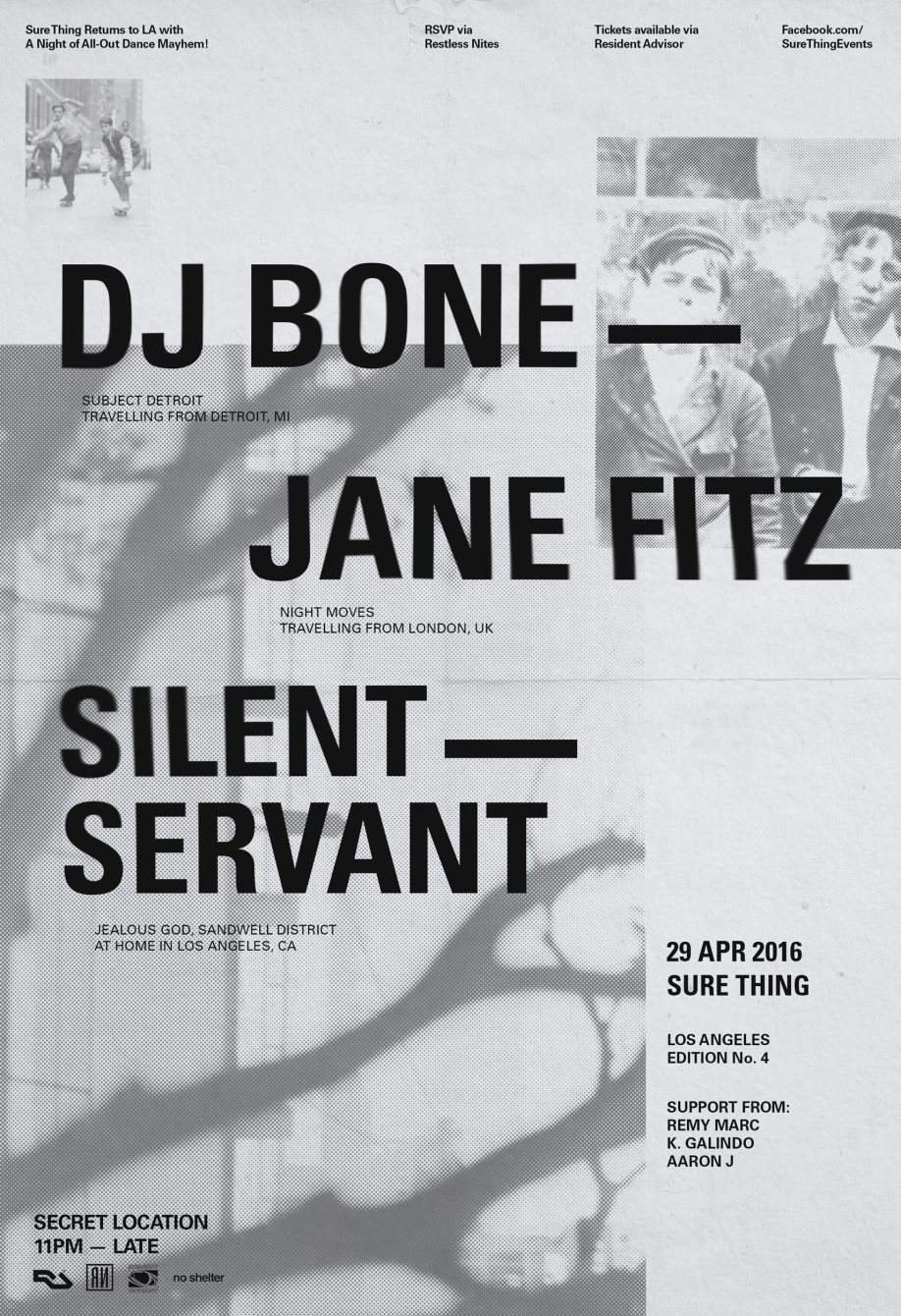 Sure Thing LA: DJ Bone, Jane Fitz, Silent Servant - フライヤー表