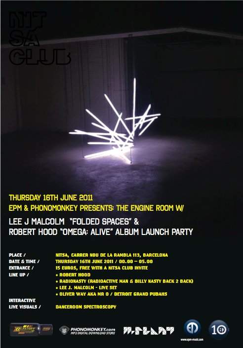 Epm & Phonomonkey present The Engine Room Robert Hood 'Omega: Alive' & Lee J Malcolm 'Folded Spaces' Album Launch Party - Página trasera