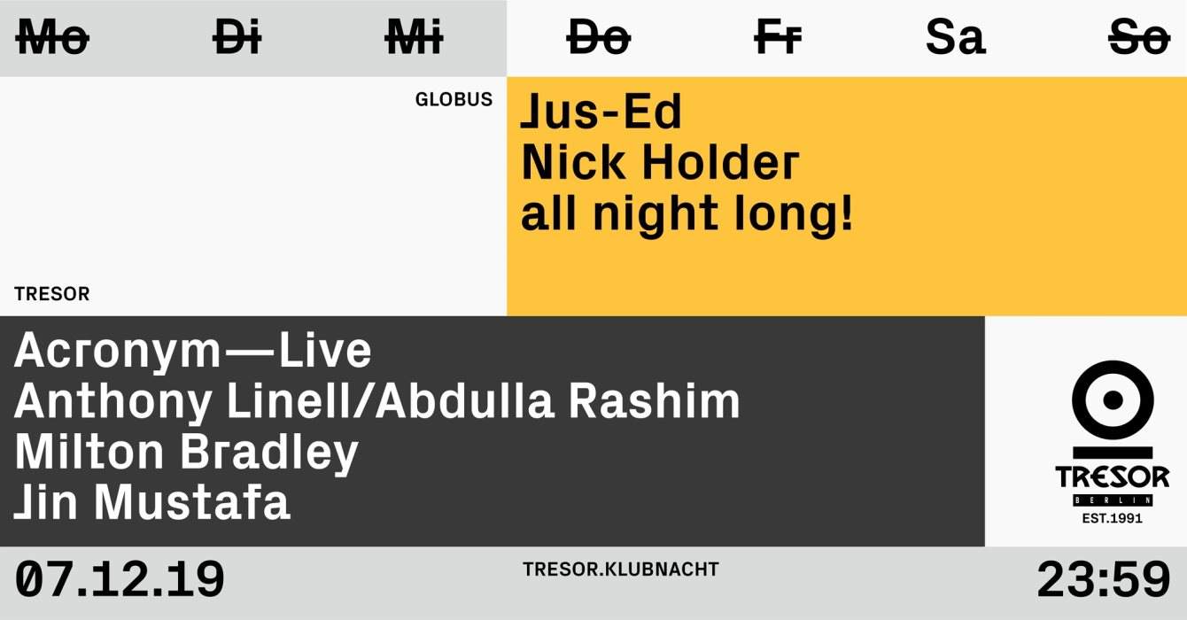 Tresor.Klubnacht with Anthony Linell, Acronym (Live), Jus-Ed - フライヤー表