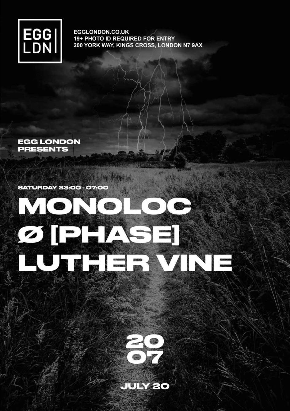Egg LDN Pres: Monoloc, Ø [Phase] & Luther Vine - フライヤー表