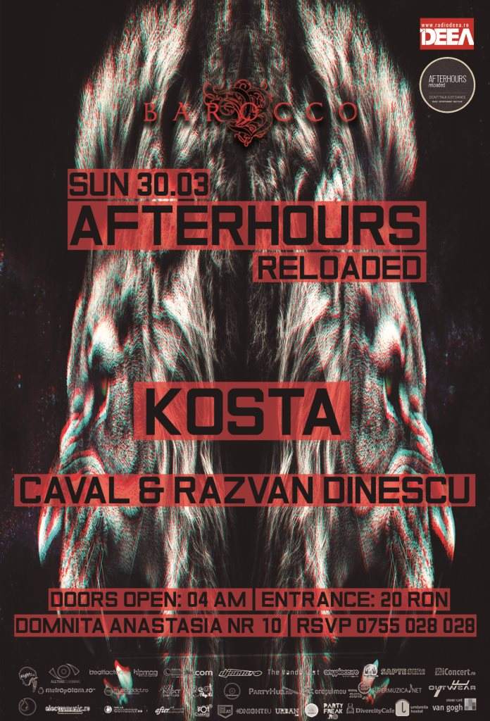 Afterhoursreloaded w. Kosta - Caval & Razvan Dinescu - SUN 30.03.2014 From 04 AM - フライヤー表