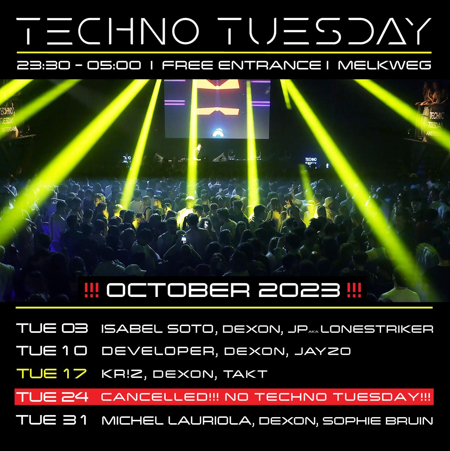 Techno Tuesday Amsterdam, Kr!z, Dexon, Takt - フライヤー裏