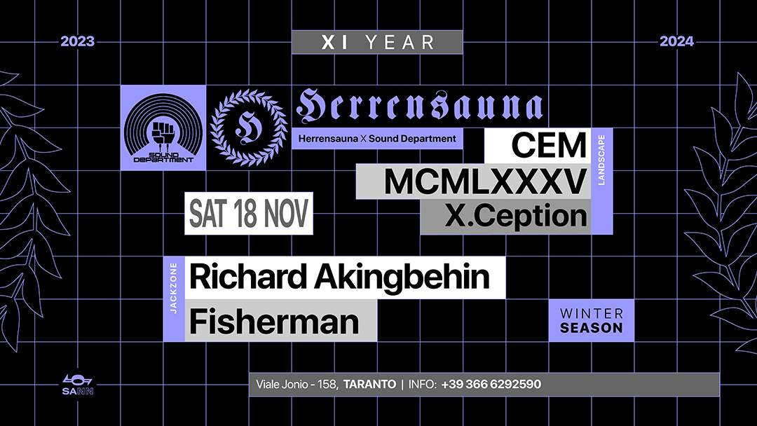 NOVEMBER 18 Sound Department x Herrensauna with CEM - MCMLXXXV - Richard Akingbehin - フライヤー表