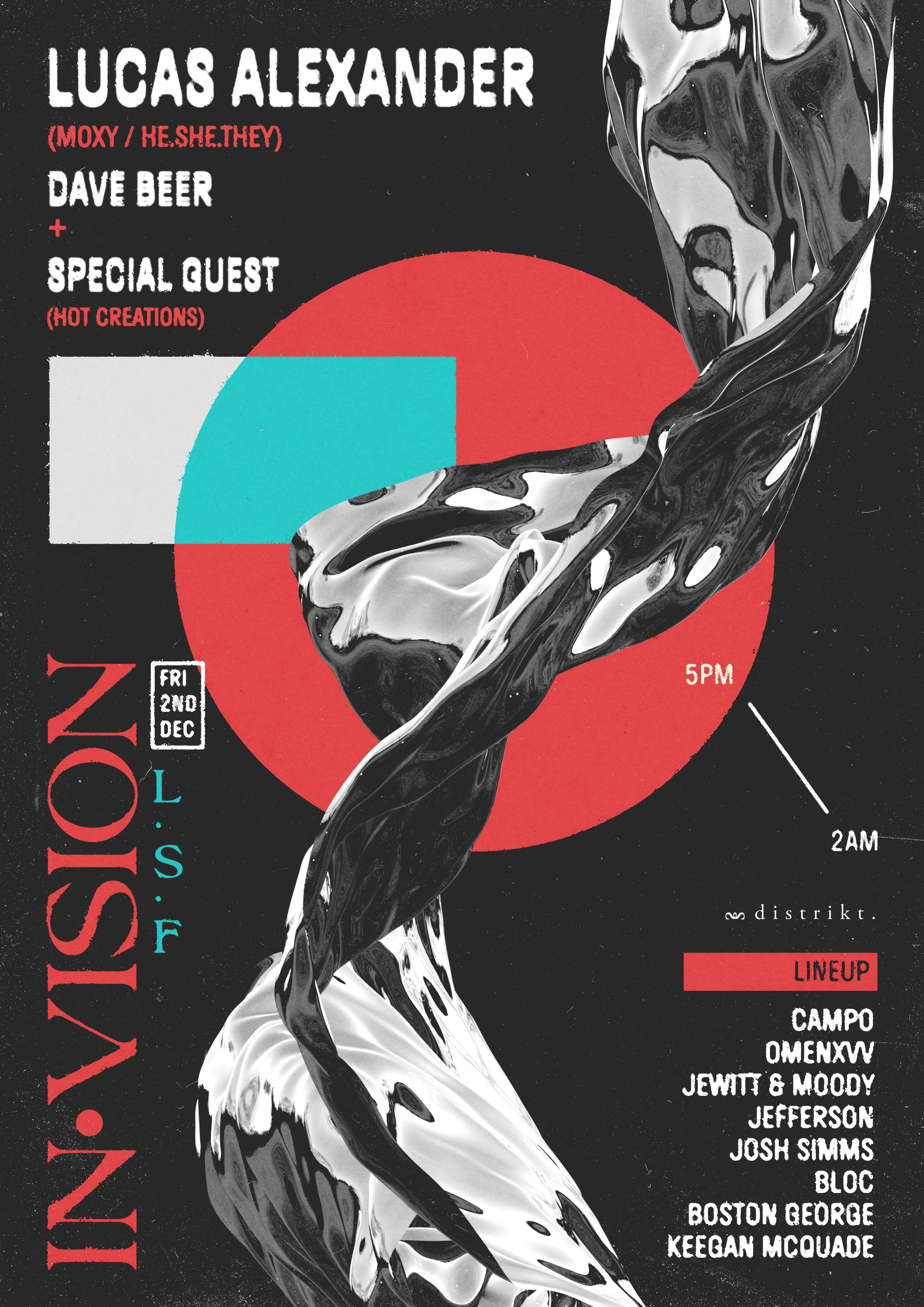 IN.VISION presents Lucas Alexander, Dave Beer + VERY SPECIAL GUEST (HOT CREATIONS) - フライヤー表