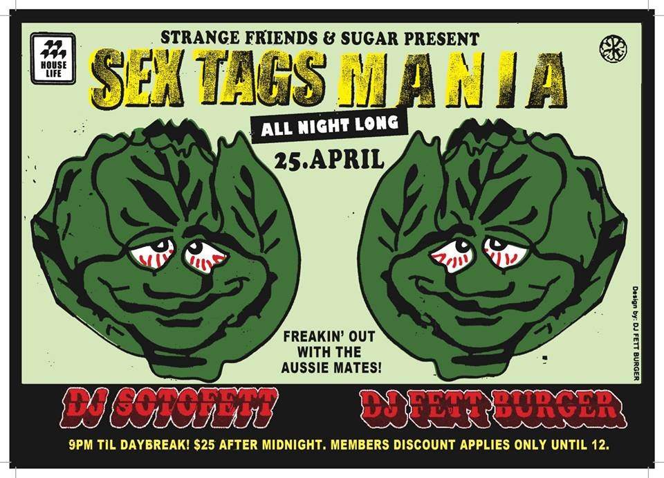 Strange Friends & Sugar present Sex Tags Mania - All Night Long - Página frontal