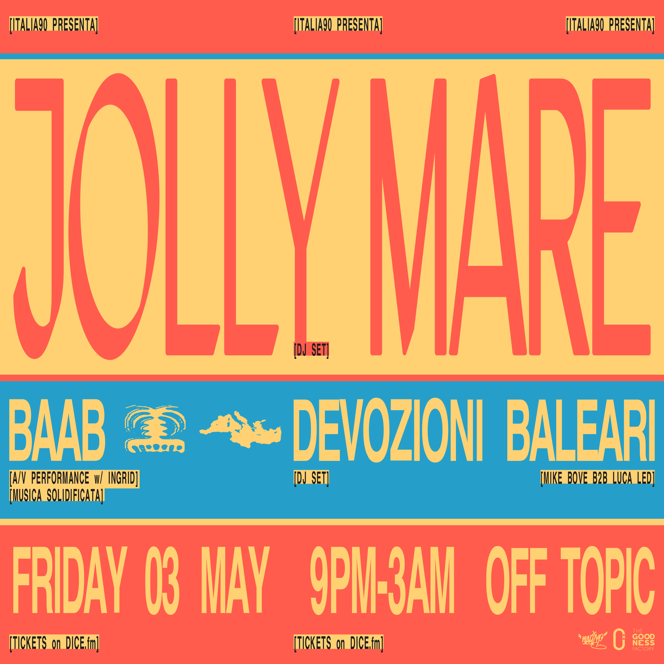 Italia90 with Jolly Mare + Baab + Devozioni Baleari - フライヤー表