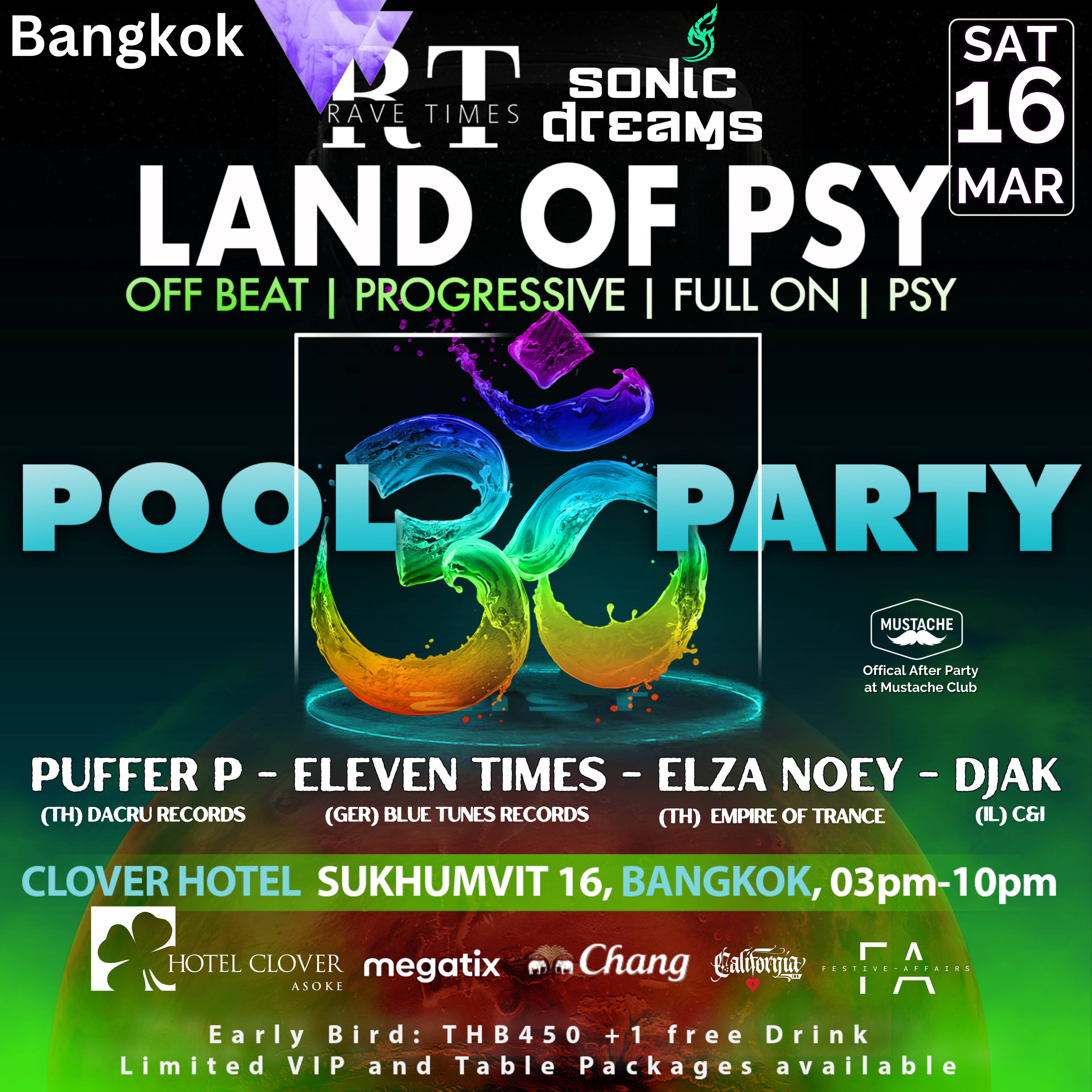 Land of PSY, Bangkok, POOL PARTY, by Rave Times (Hotel Clover Asoke) - フライヤー表