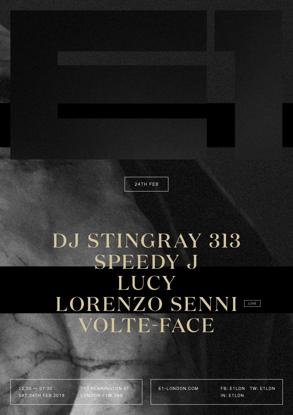 E1: DJ Stingray, Speedy J, Lucy & Lorenzo Senni - Página trasera