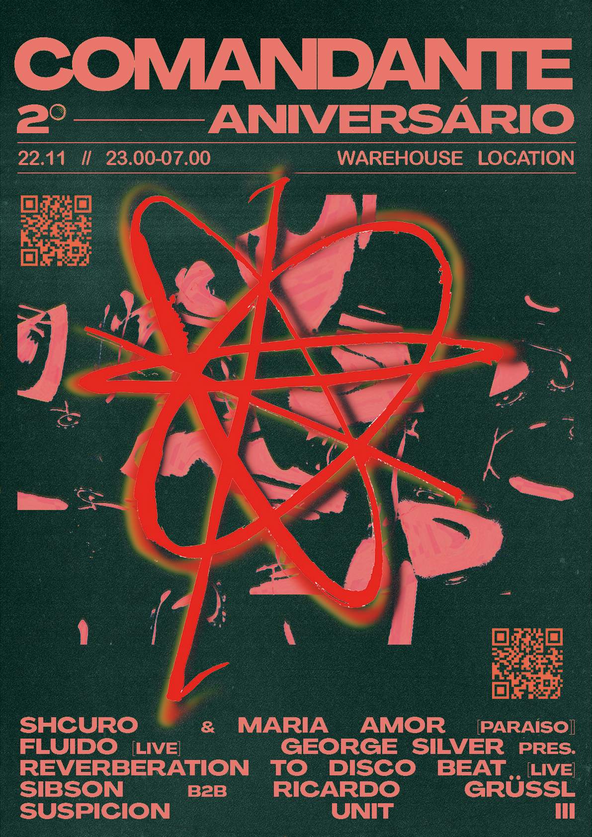 Flyer for Comandante second anniversary, 22 November 2025