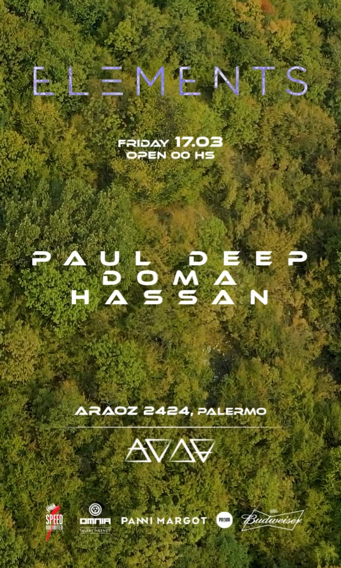Elements Club Pres. Paul Deep, Doma, Hassan - フライヤー表