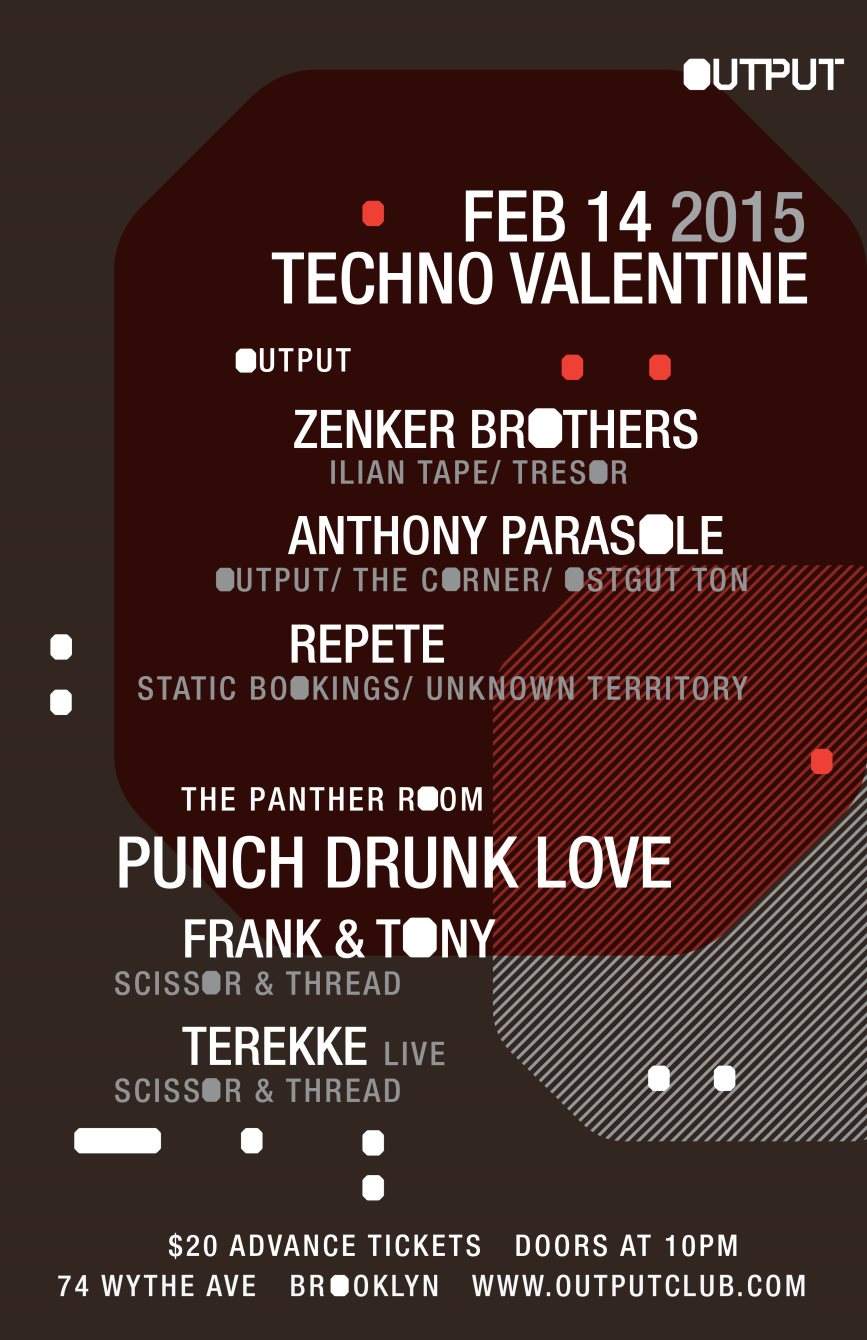 Techno Valentine with Zenker Brothers/ Anthony Parasole/ Repete and Frank & Tony - フライヤー表
