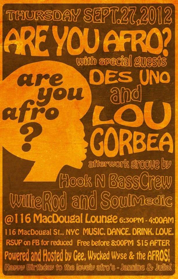 Are You Afro?? with LOU Gorbea + DES UNO & Hook N BASS - フライヤー表