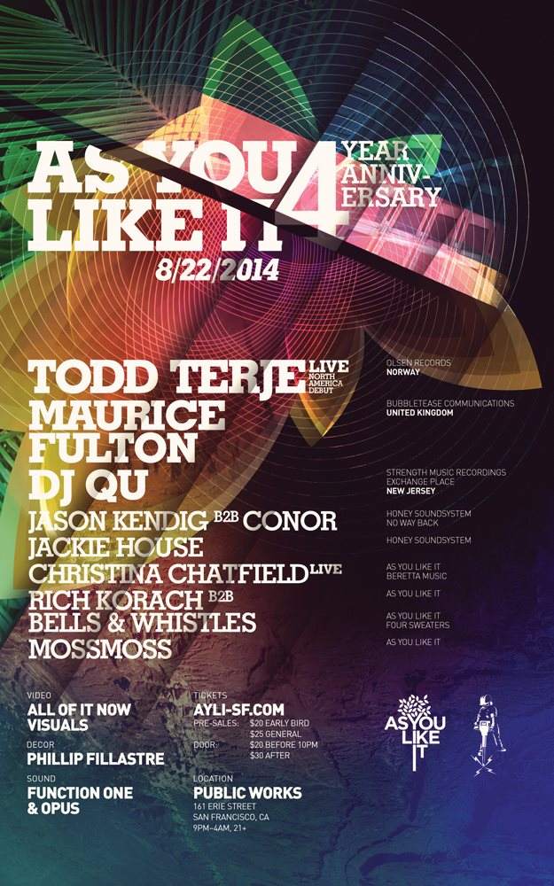 Ayli Four Year Anniversary with Todd Terje Live, Maurice Fulton, DJ QU and More - フライヤー表