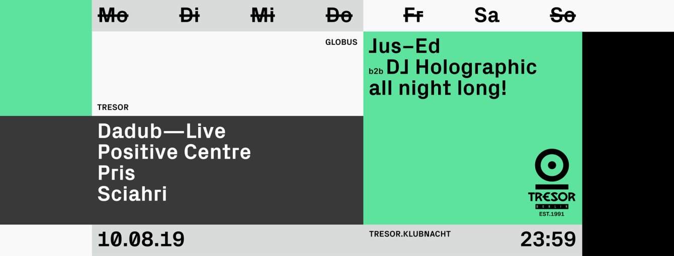 Tresor.Klubnacht with Dadub, Positive Centre, Jus-Ed - Página frontal