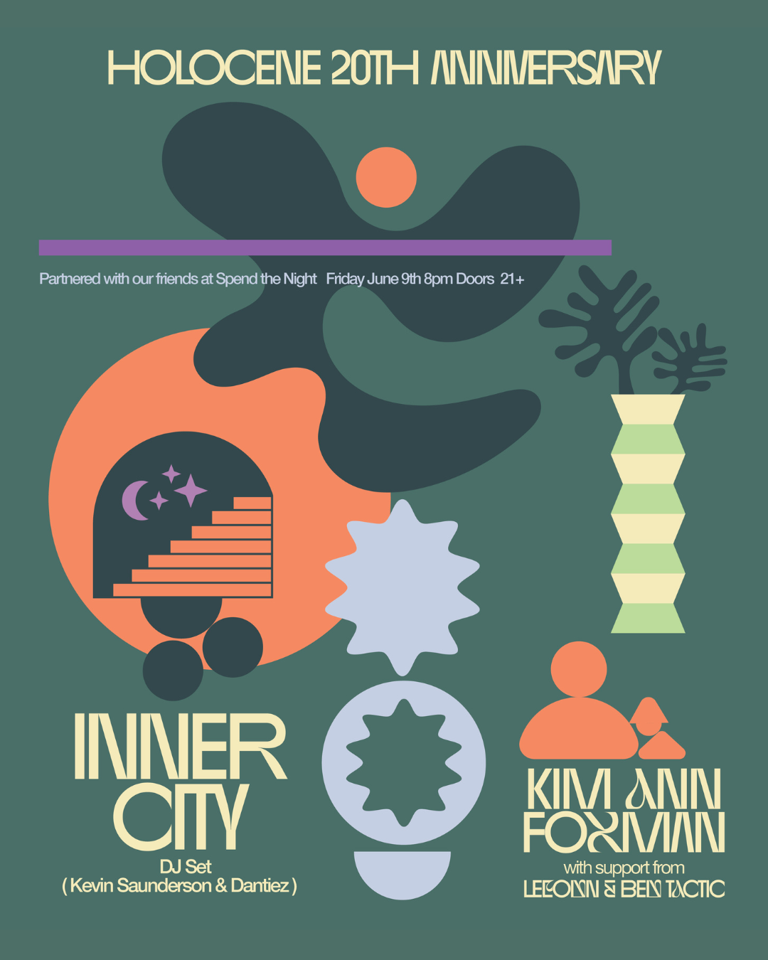 Holocene's 20 Year Anniversary!: Inner City (DJ SET), Kim Ann Foxman, Ben Tactic & leeonn  - フライヤー表