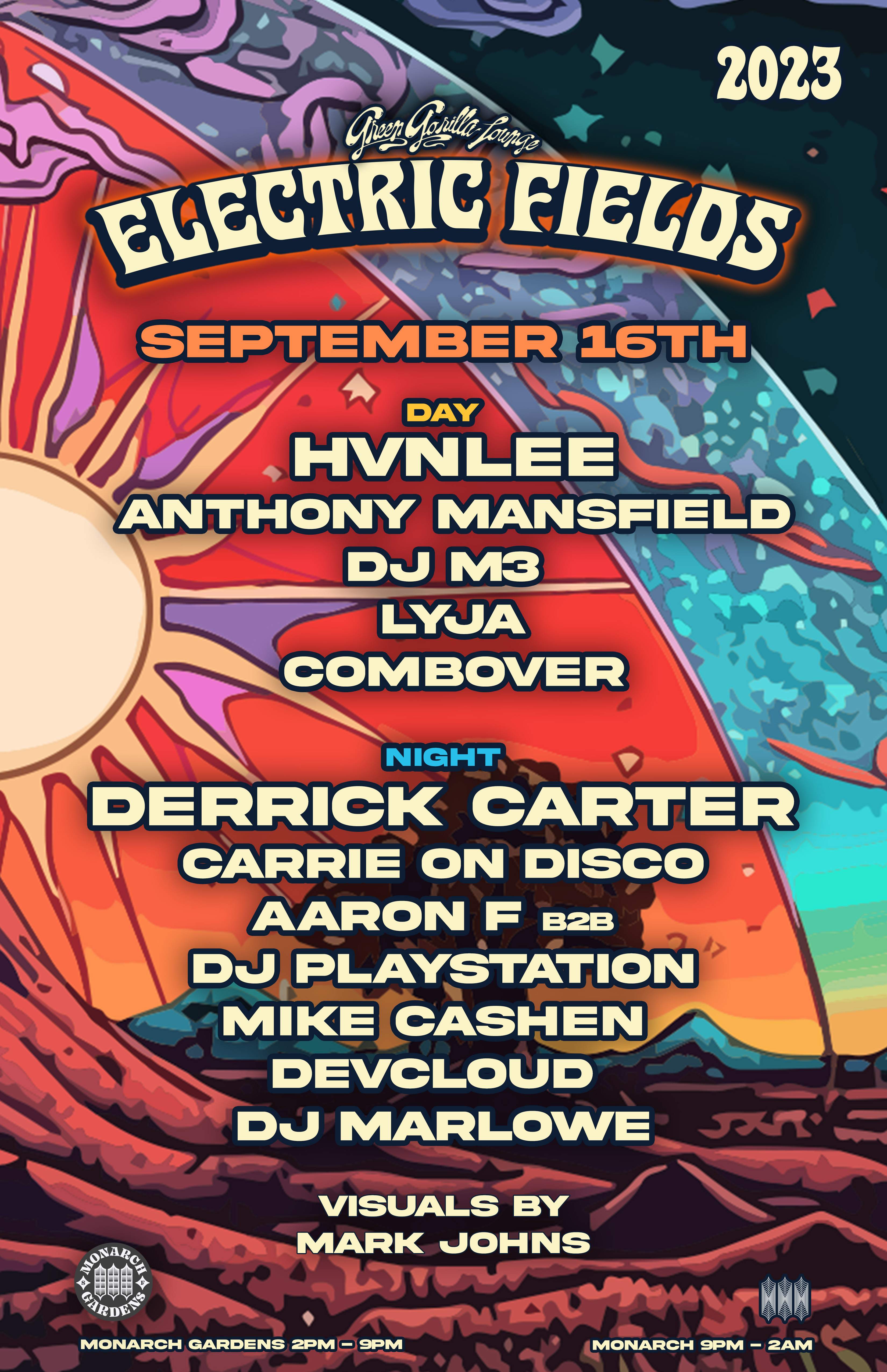 Electric Fields San Francisco with Derrick Carter - HVNLEE - DJ M3 - Anthony Mansfield - フライヤー表