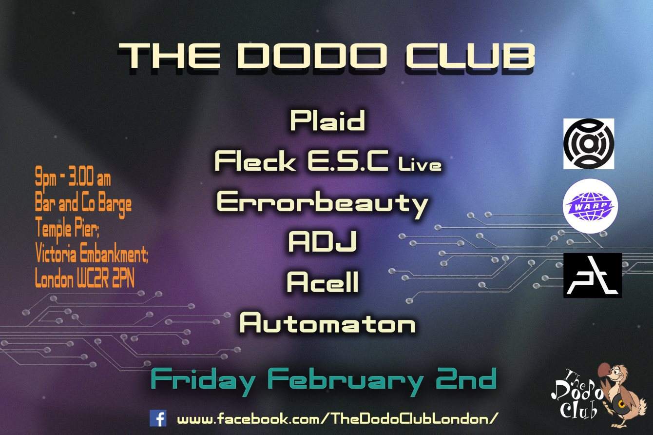 The Dodo Club with Plaid (Warp) and Fleck E.S.C. Live - Página frontal