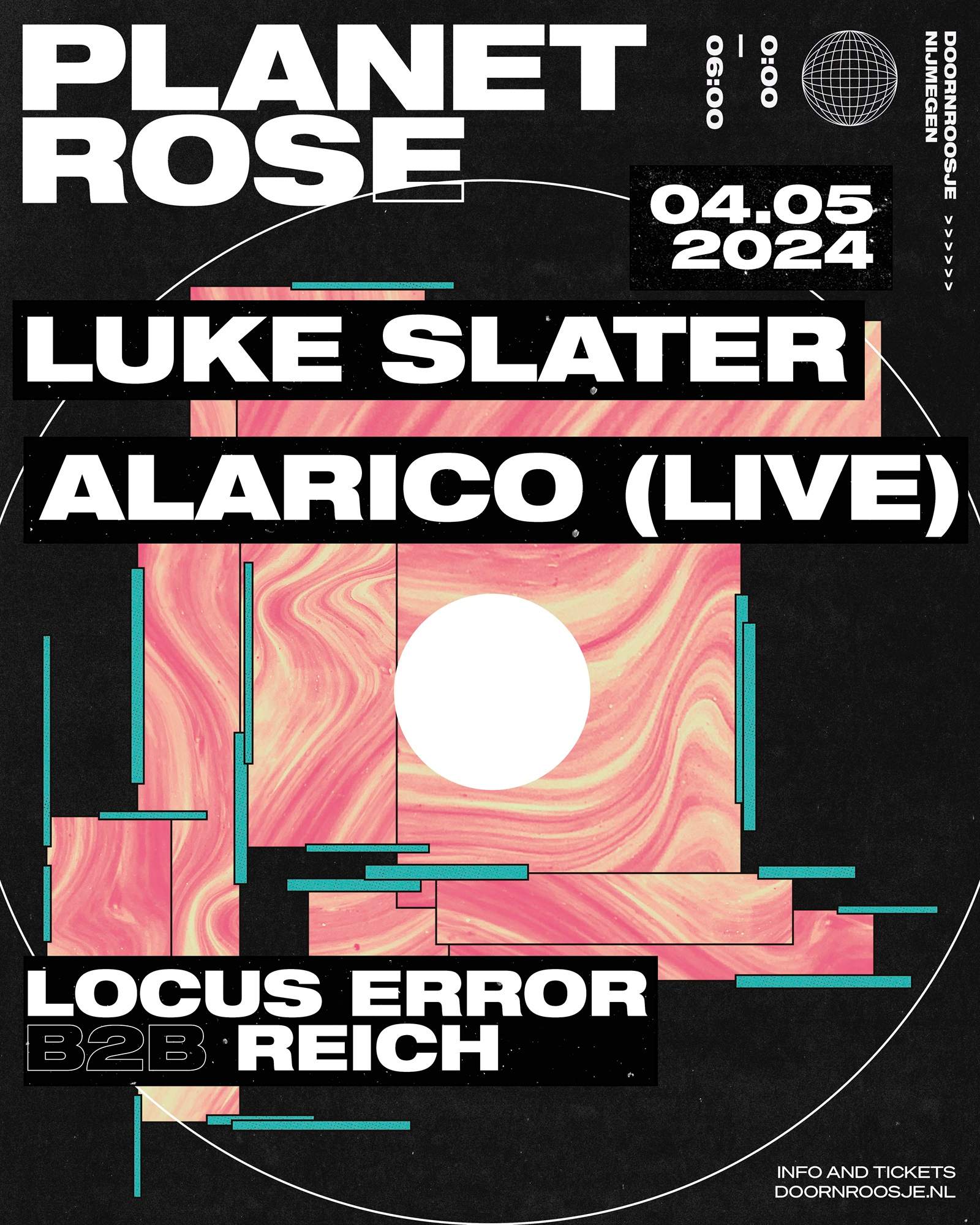 Planet Rose w/Luke Slater, Alarico (live) & Locus Error b2b Reich - フライヤー表