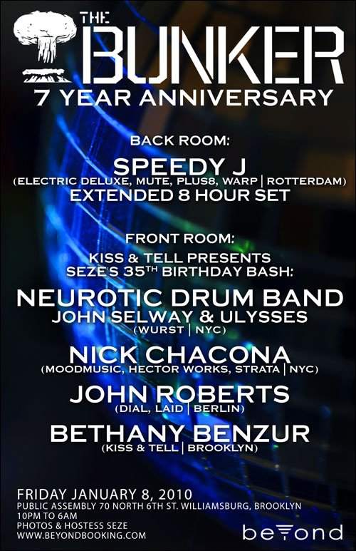 The Bunker 7 Year Anniversary with Speedy J, John Roberts, Ndb - フライヤー表