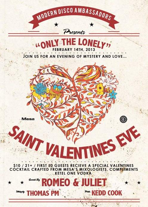 Saint Valentines EVE 'Only The Lonely' - MDA presents OC/CA - Página frontal