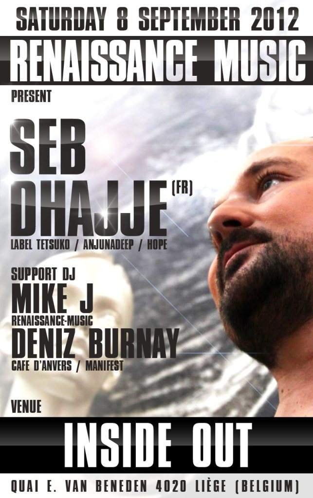 Renaissance Music presents Seb Dhajje (France - Label: Tetsuko / Anjunadeep / Hope) - フライヤー表