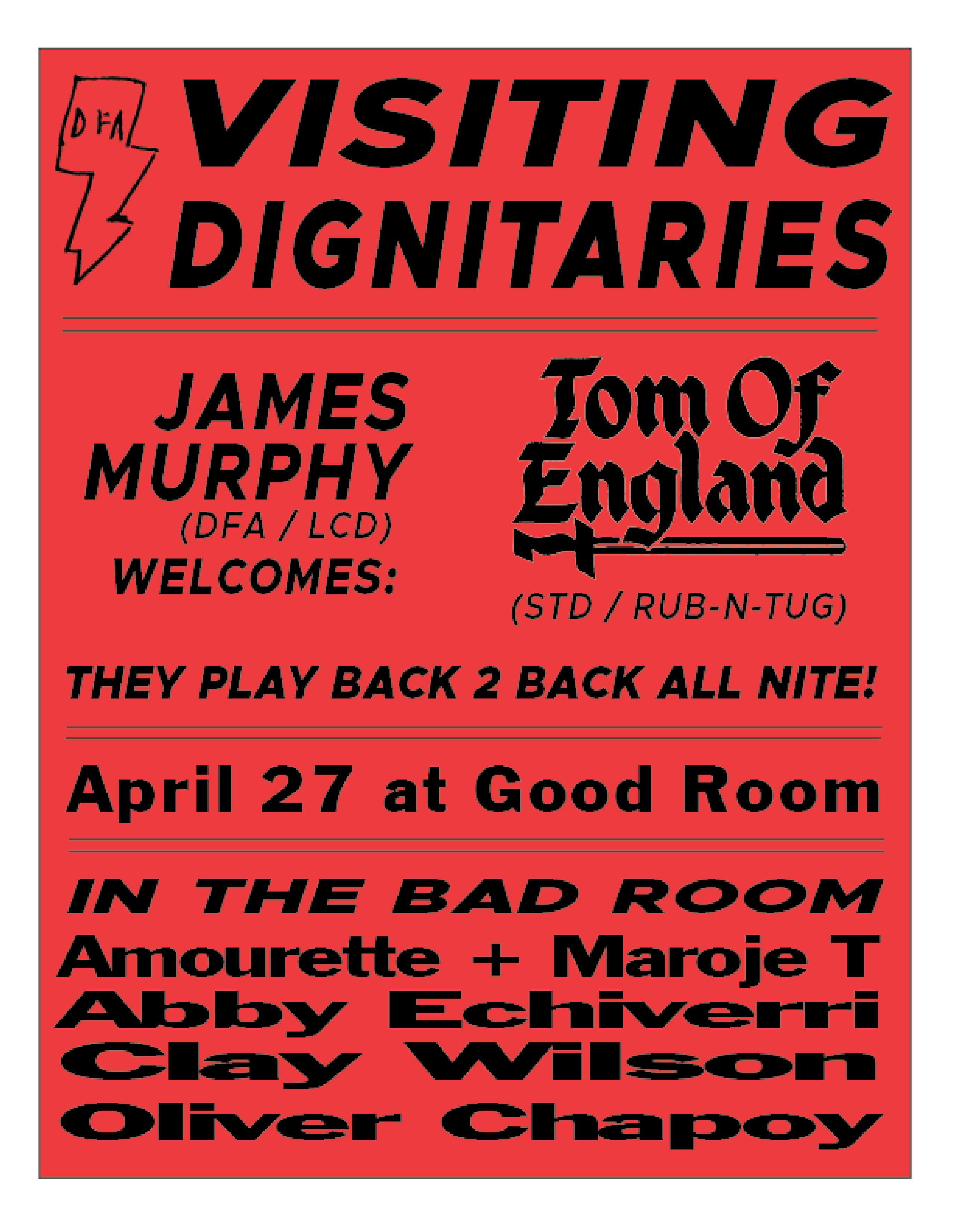 DFA presents James Murphy b2b Tom of England all night, Abby Echiverri