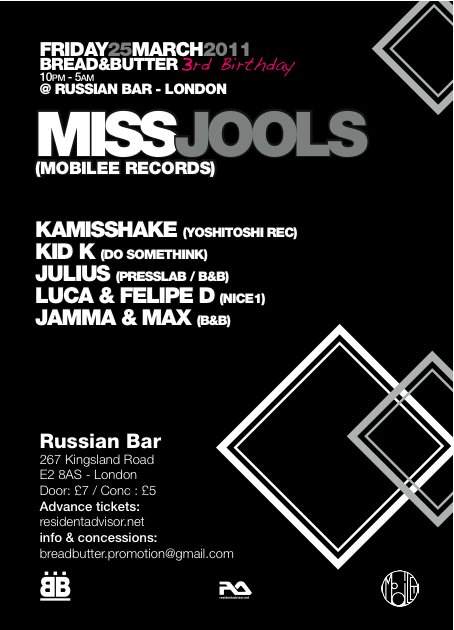 Bread & Butter 3rd Birthday with Miss Jools - フライヤー裏