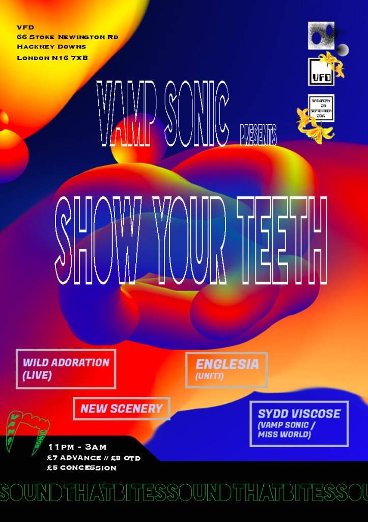 VAMP Sonic - Show Your Teeth with Englesia, New Scenery, Wild Adoration, Sydd Viscose - Página frontal
