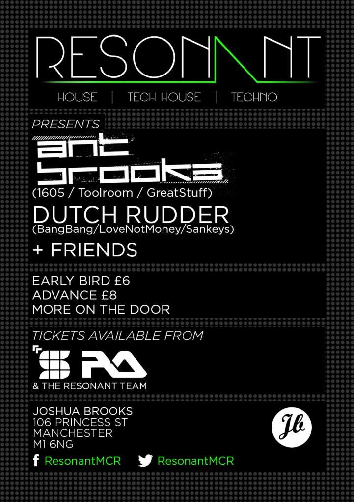 Resonant Manchester with ANT Brooks [1605/Toolroom/GreatStuff], The Dutch Rudder Friends - フライヤー裏