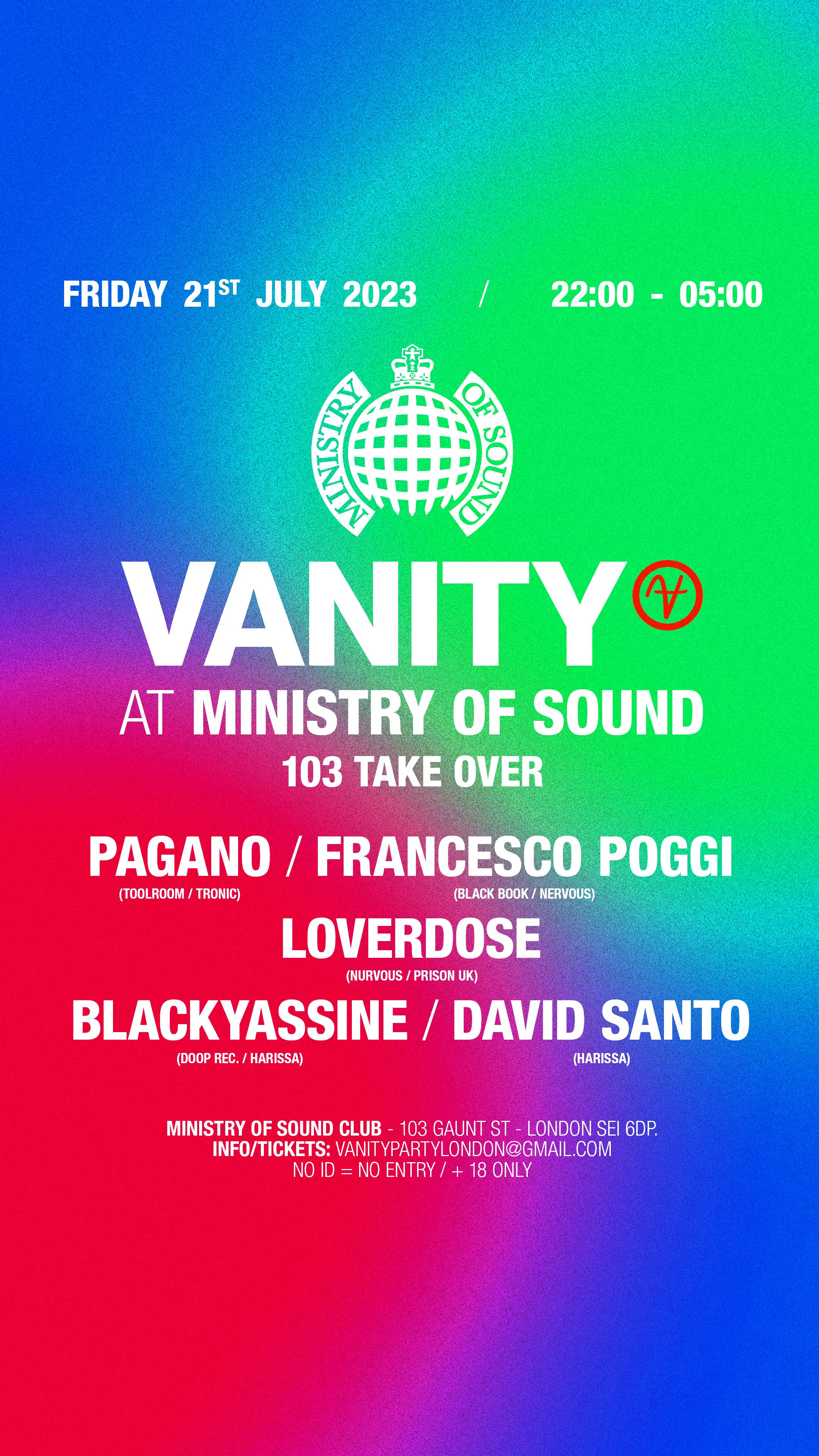 VANITY @ Ministry Of Sound, 103 take over - Página frontal