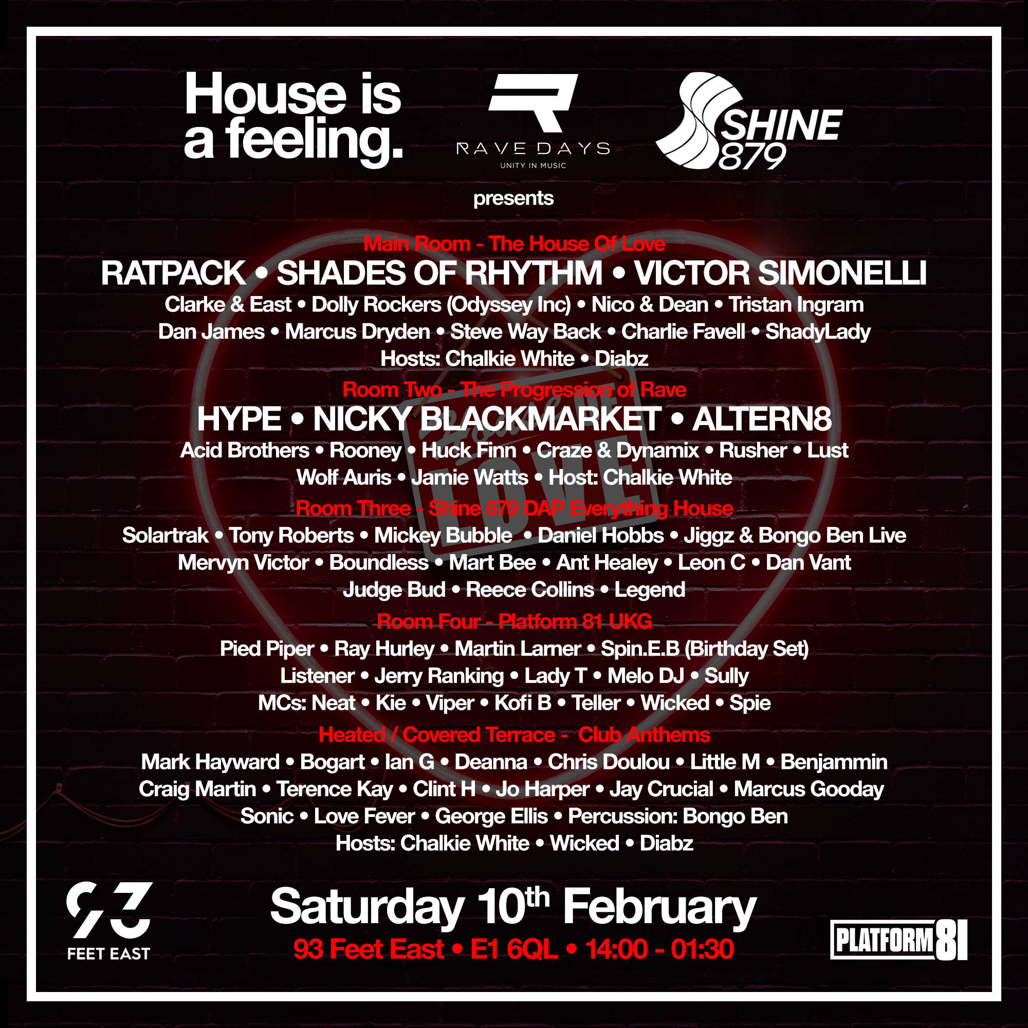 House is a feeling,Rave days & Shine 879 DAB present The House Of Love (NO ID NO ENTRY)  - Página trasera