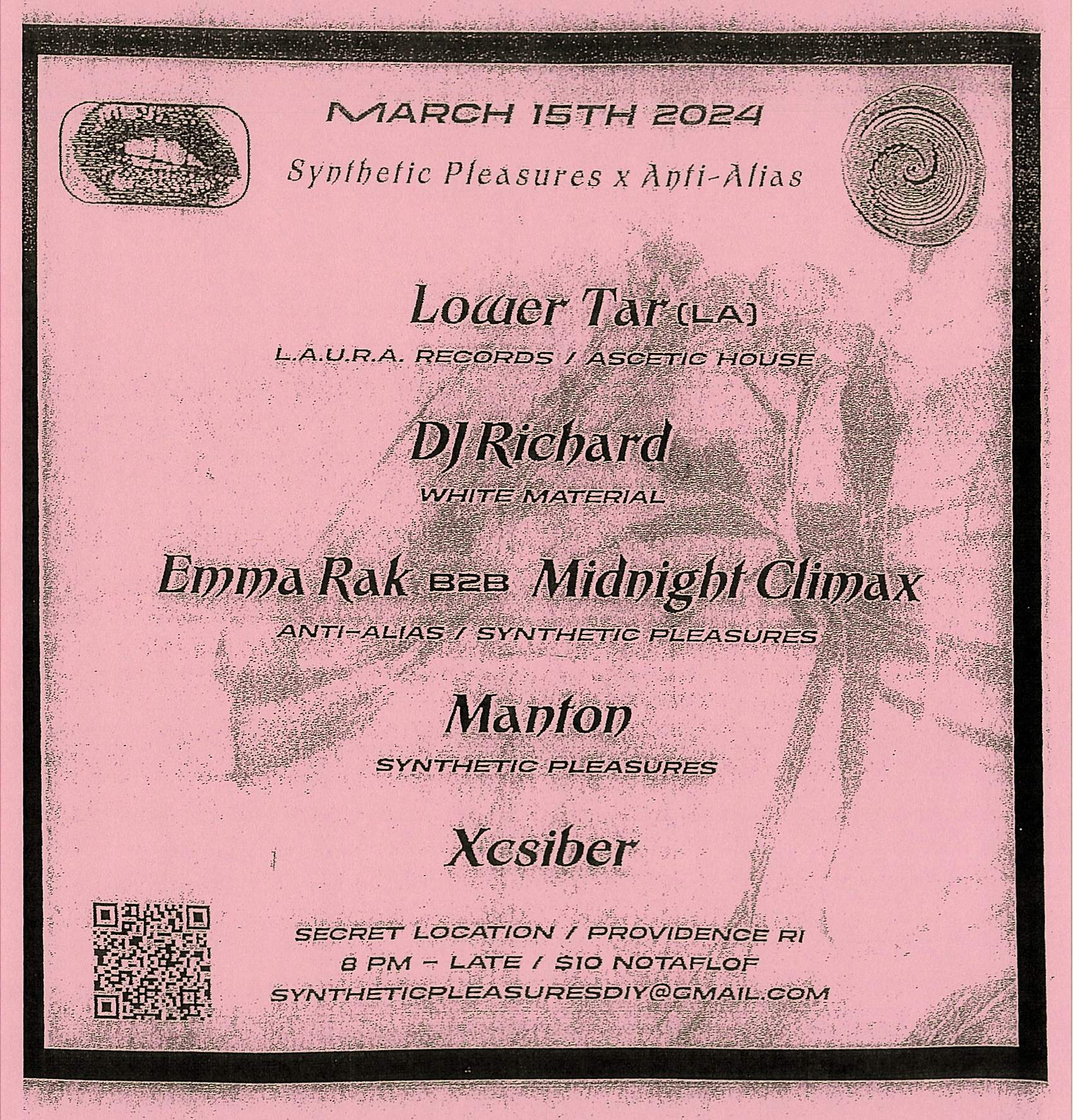 Synthetic Pleasures x anti-alias: Lower Tar (LA), DJ Richard, Emma Rak, Midnight Climax, + more - フライヤー表