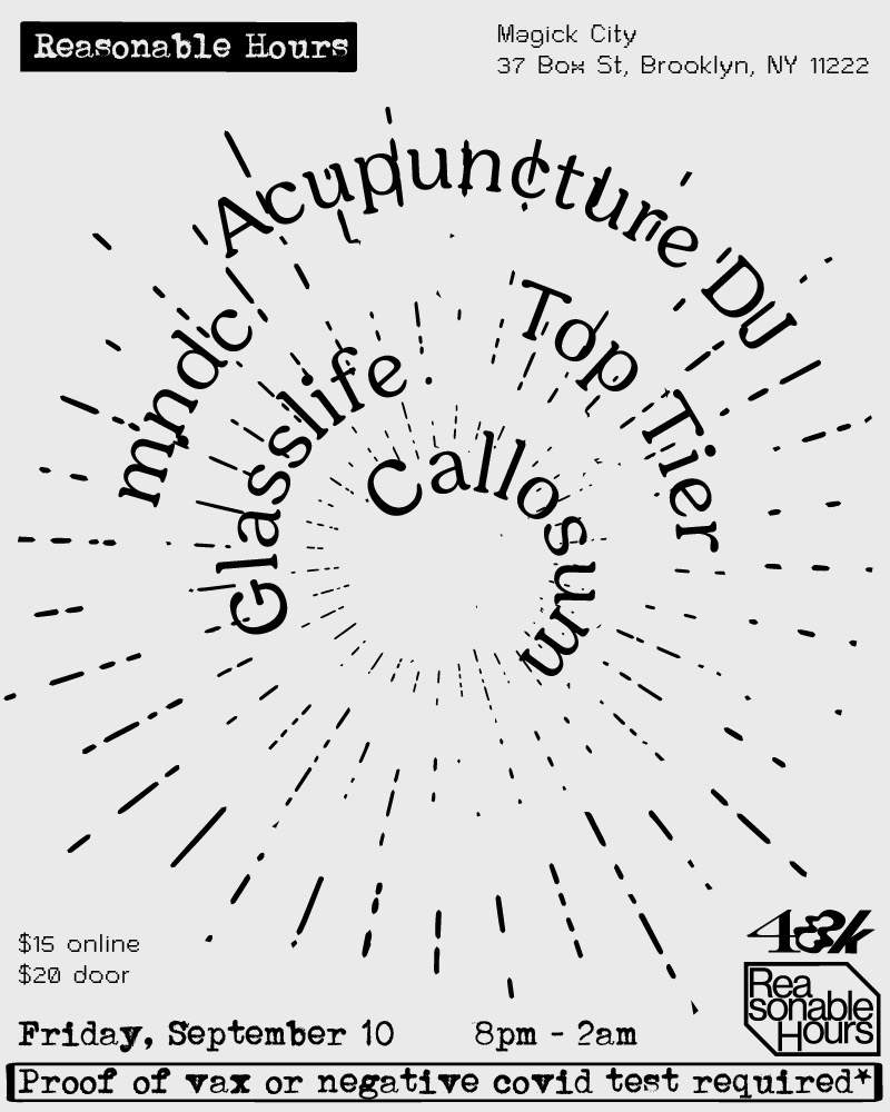 Reasonable Hours: Top Tier, Glasslife, mndc, Callosum, Acupuncture DJ - Página frontal