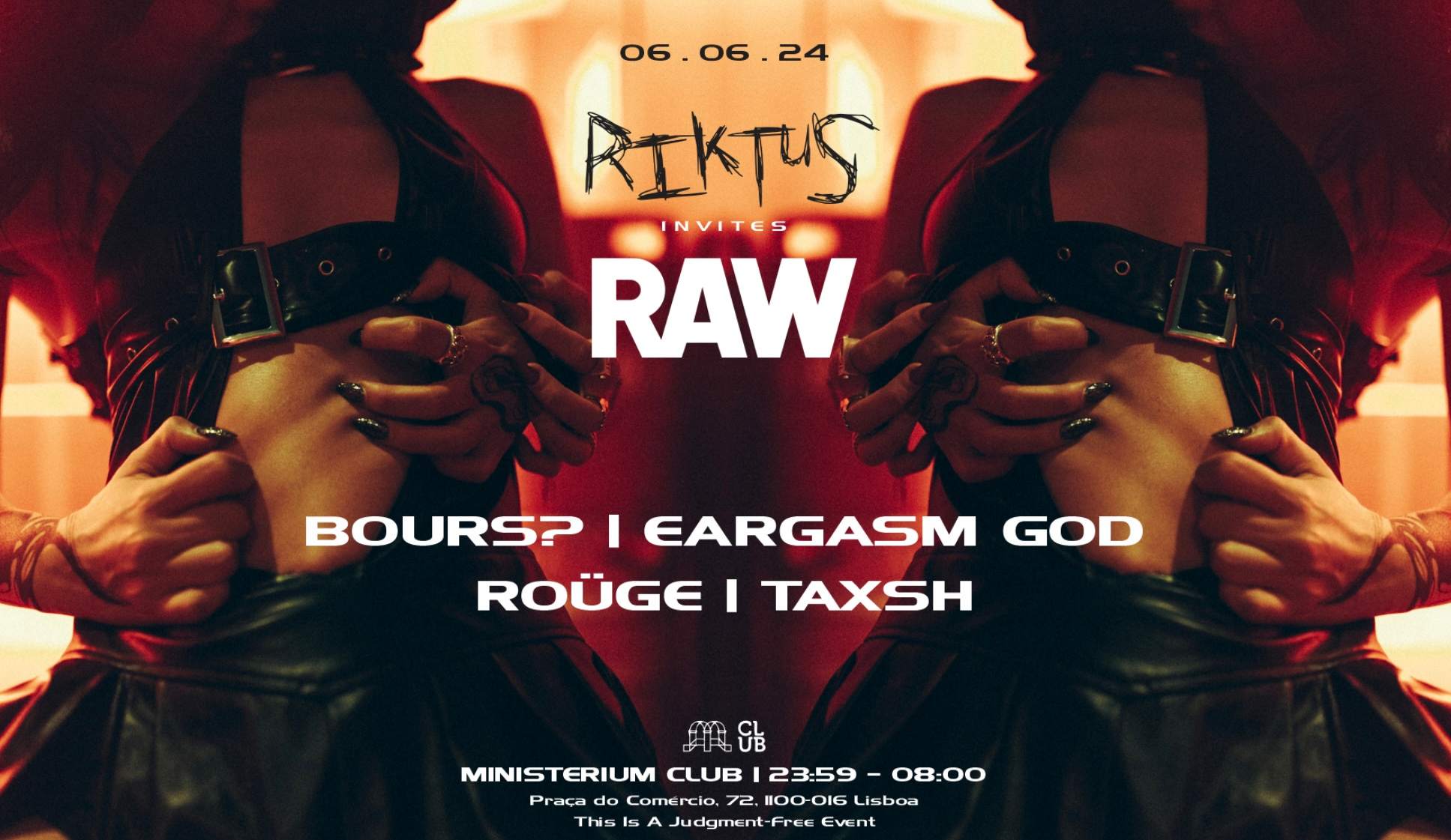 Riktus invites: RAW with Bours?, EARGASM GOD, ROÜGE and Taxsh - フライヤー表