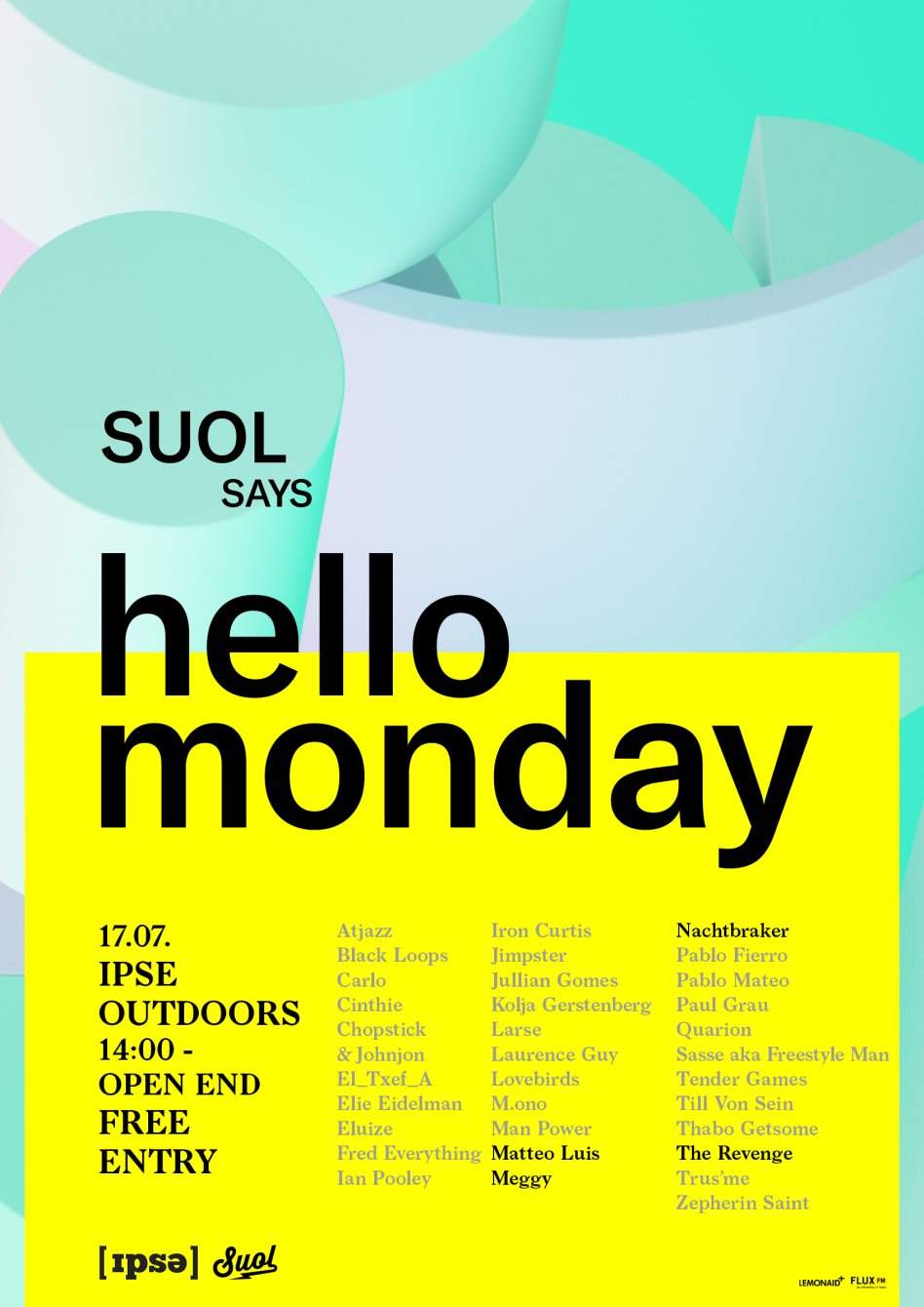 Suol Says Hello monday! Open Air #5 with The Revenge, Nachtbraker & More - フライヤー表