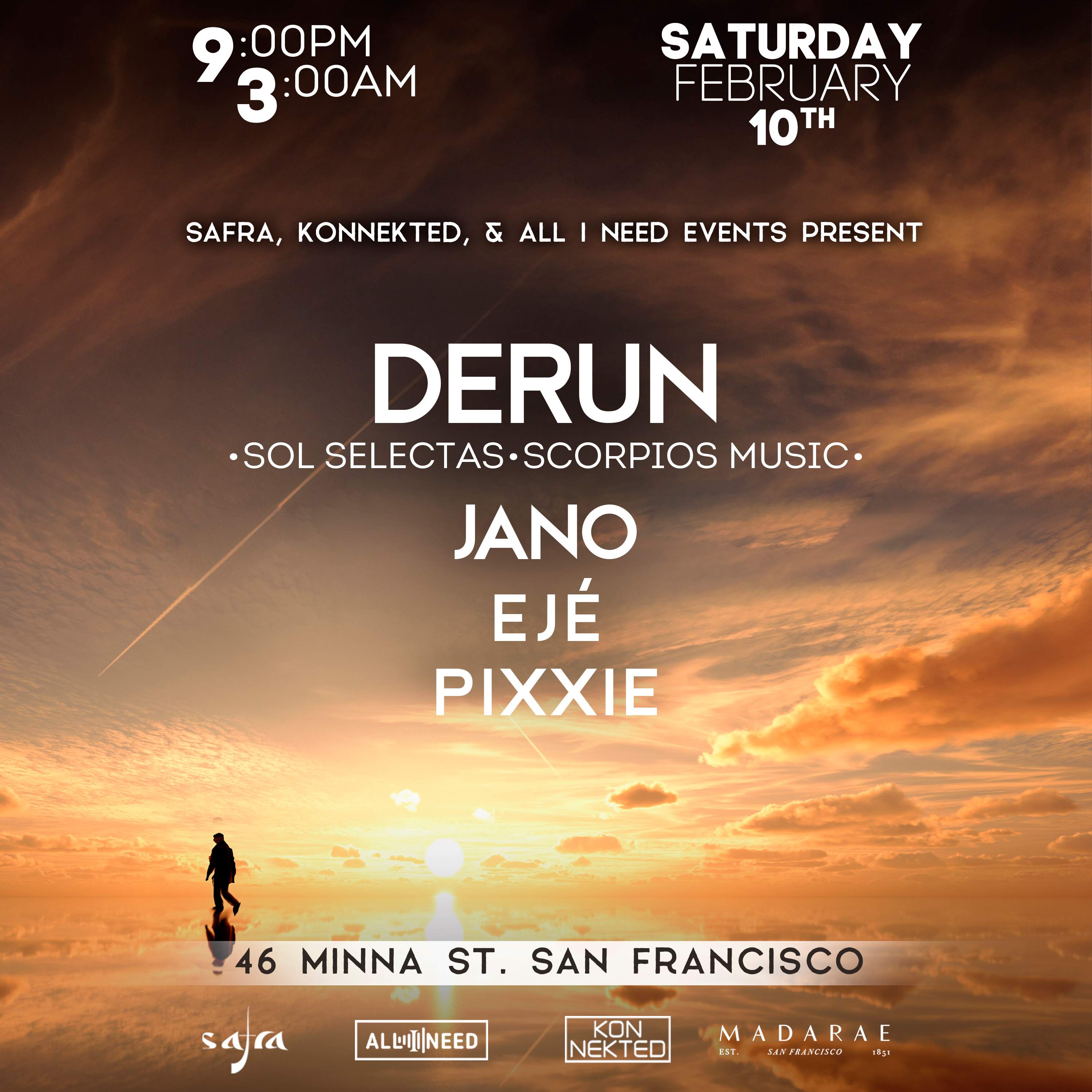 ALL I NEED EVENTS with Derun (Sol Selectas) at Madarae San Francisco - Página frontal