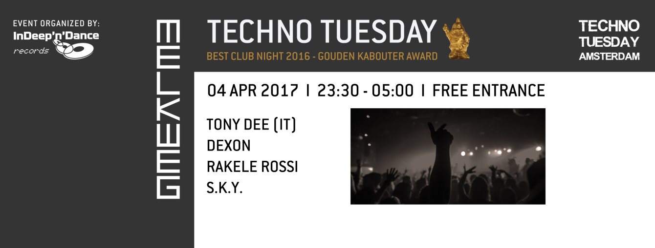 Techno Tuesday Amsterdam - Tony Dee (IT) - フライヤー表