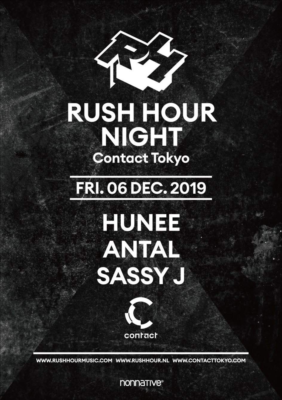Rush Hour Night with Hunee, Antal, Sassy J - フライヤー表