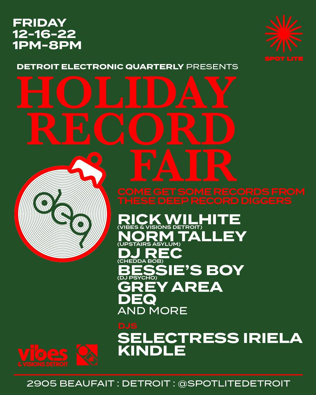DETROIT ELECTRONIC QUARTERLY PRESENTS HOLIDAY RECORD FAIR at Spot Lite
