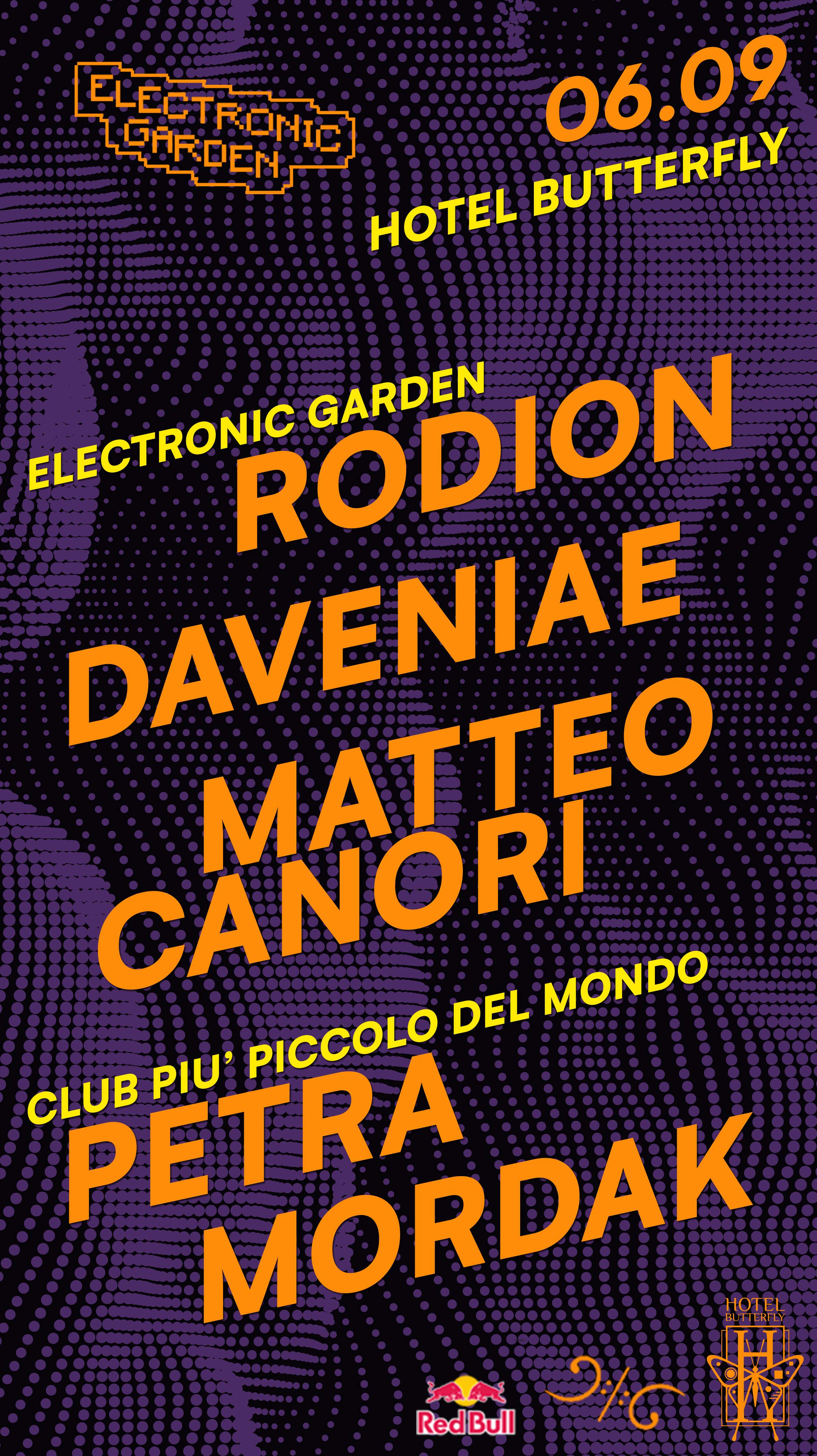 Electronic Garden: Rodion, Daveniae, Matteo Canori, Petra & Mordak - フライヤー表