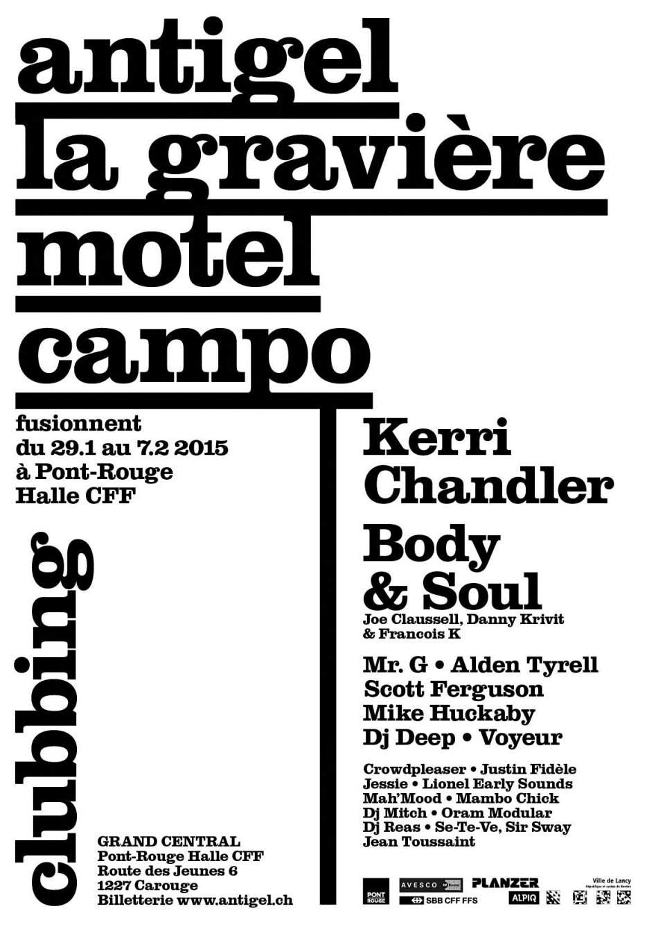 Festival Antigel, Motel Campo & La Gravière - フライヤー表