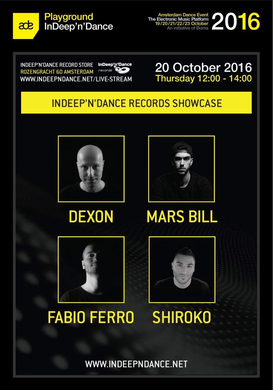 ADE 2016 Indeep'n'dance Records Showcase - フライヤー表