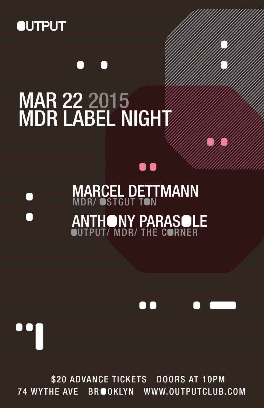 MDR Label Night with Marcel Dettmann/ Anthony Parasole - Página frontal