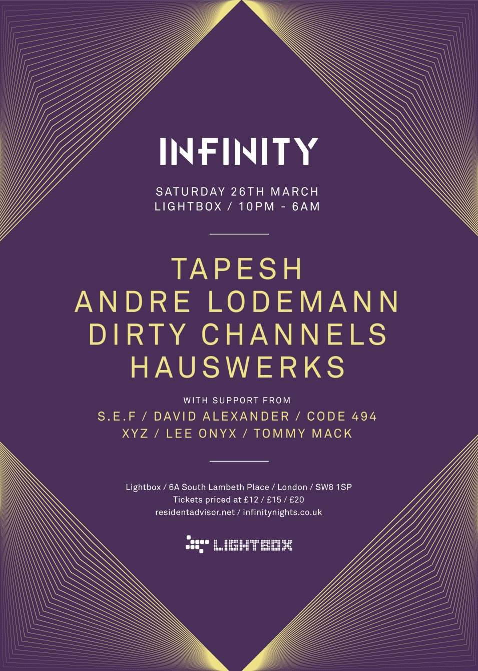 Infinity: Tapesh + Andre Lodemann + Dirty Channels + Hauswerks - Easter Special - フライヤー表