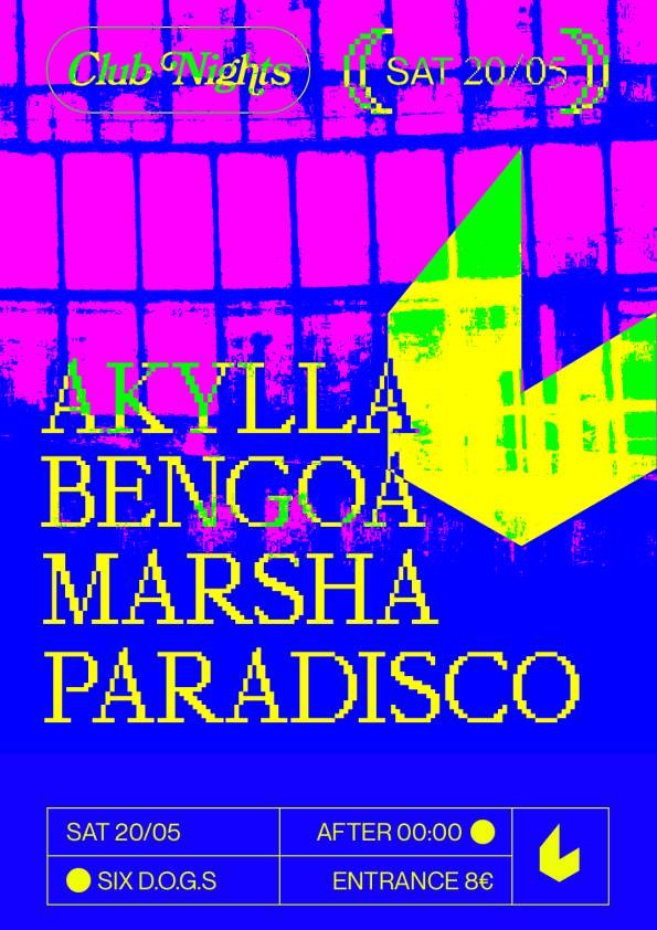 SIX D.O.G.S: Akylla · Bengoa · Marsha · Paradisco - フライヤー表