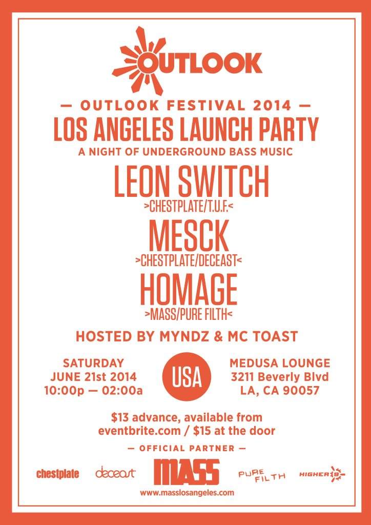 Mass x Outlook Festival present Leon Switch, Mesck & Homage - フライヤー表