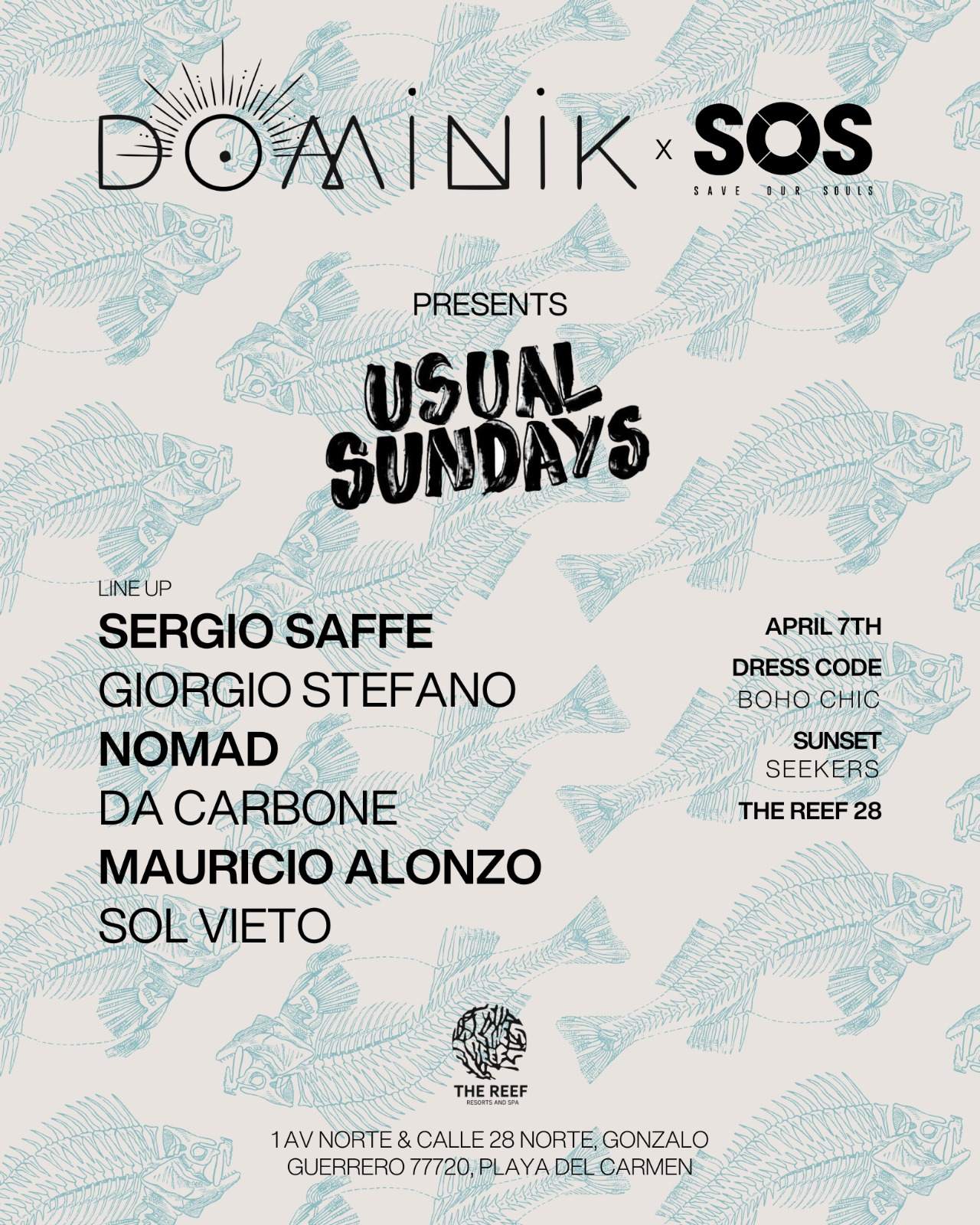 Usual Sundays at The Reef by Dominik & SOS - フライヤー表