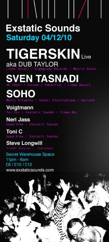 Exstatic Sounds Warehouse Party with Sven Tasnadi & Tigerskin - フライヤー裏