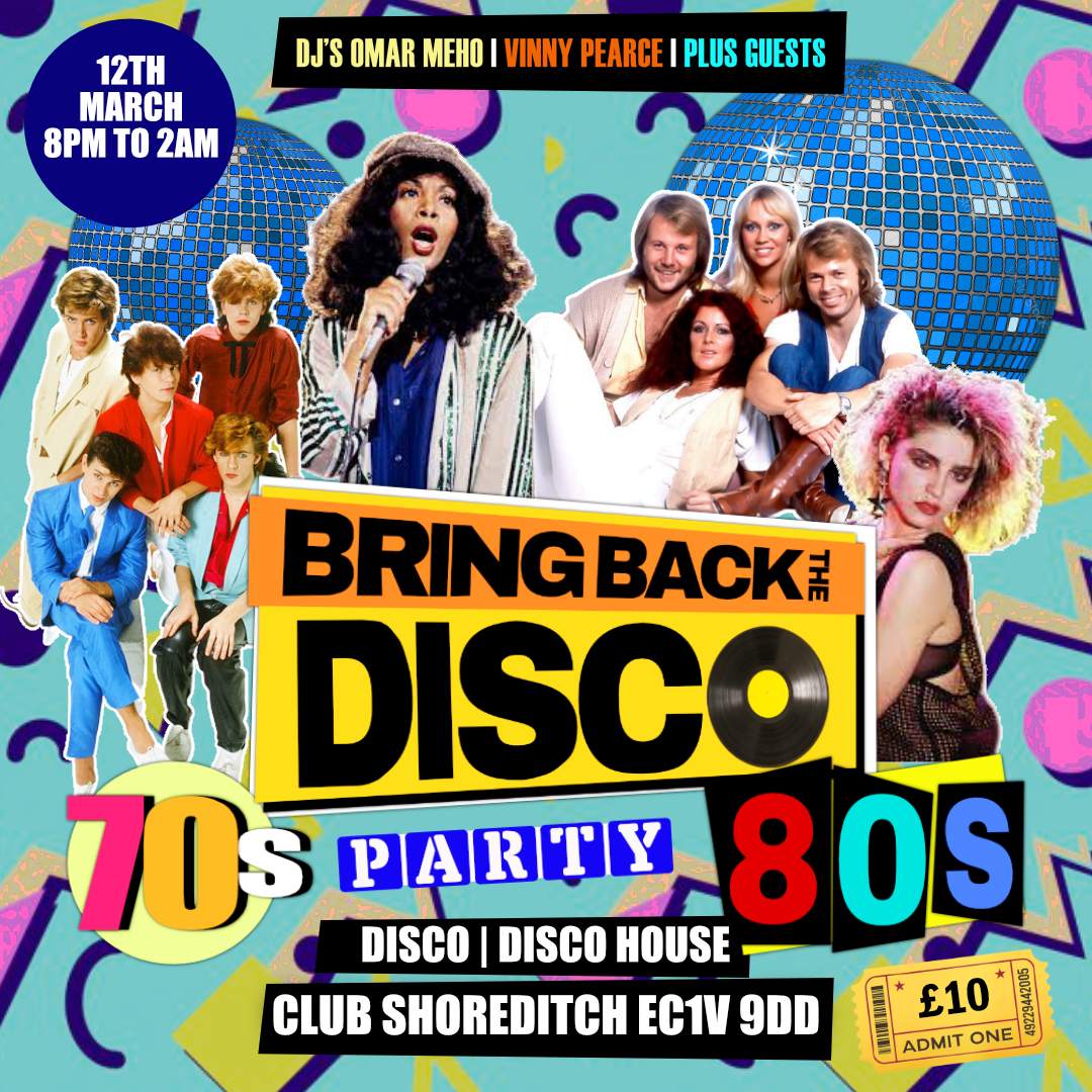 Bring Back The Disco 70s 80s Party - フライヤー表